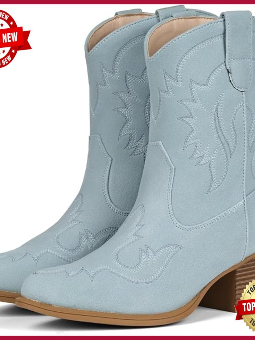Cowboy Booties Ankle Boots for Women Pointed Toe Western Short Boots Vegan
